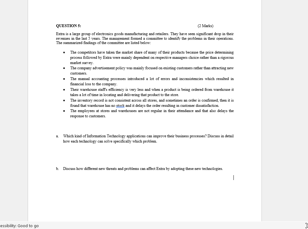 QUESTION 5: (2 Marks) Extra is a large group of