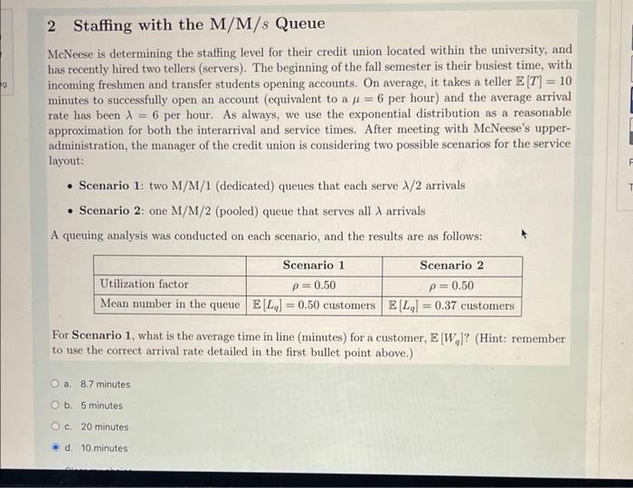 29 2 Staffing with the M/M/s Queue McNeese is