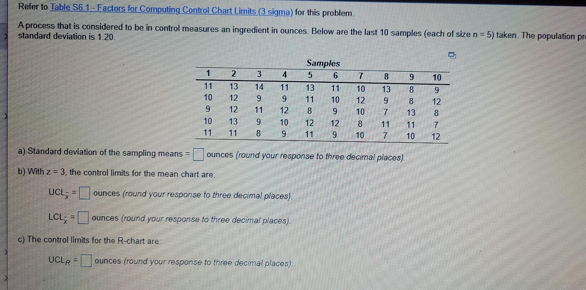 Refer to Table S6.1 - Factors for Computing