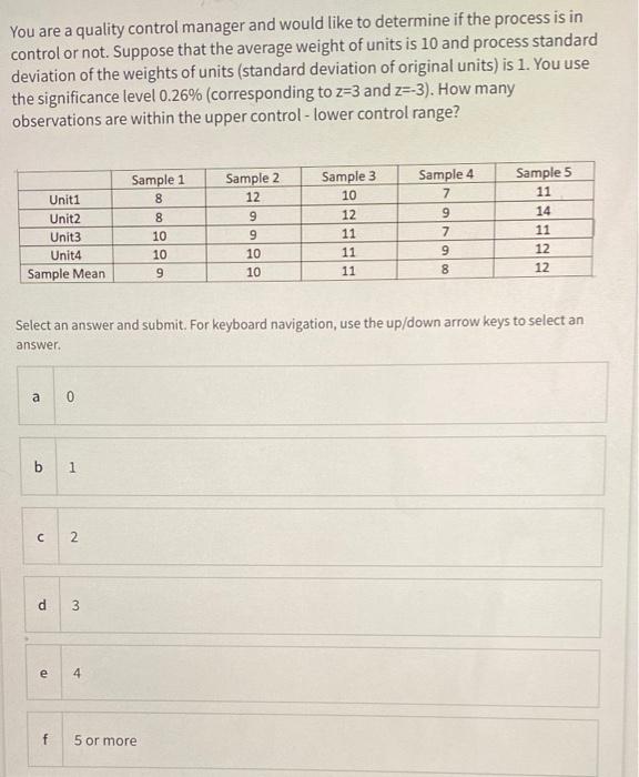 You are a quality control manager and would like