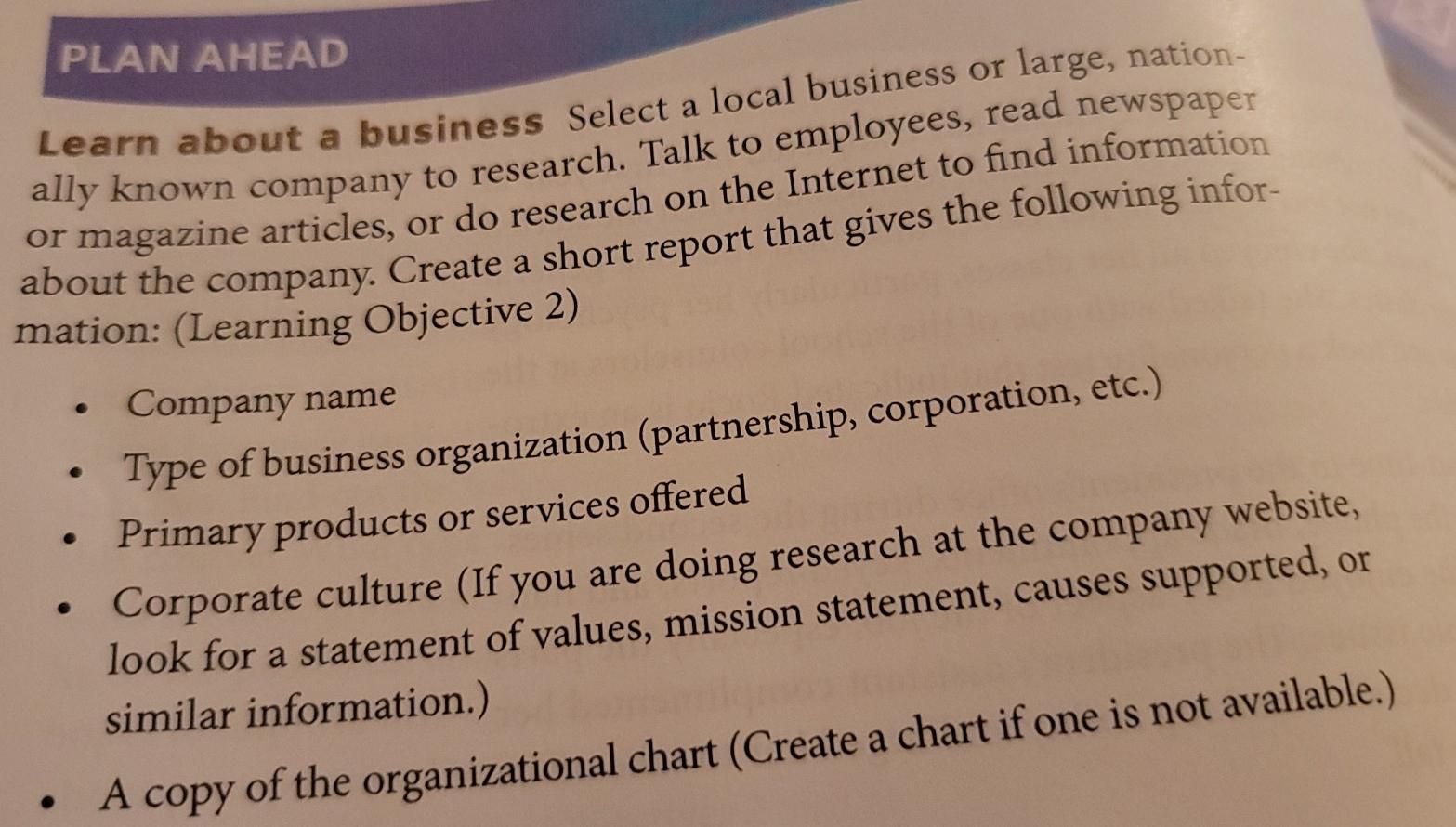 Please complete Learn about a business on page