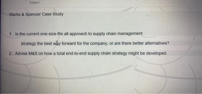 Marks & Spencer Case Study Subject Marks &