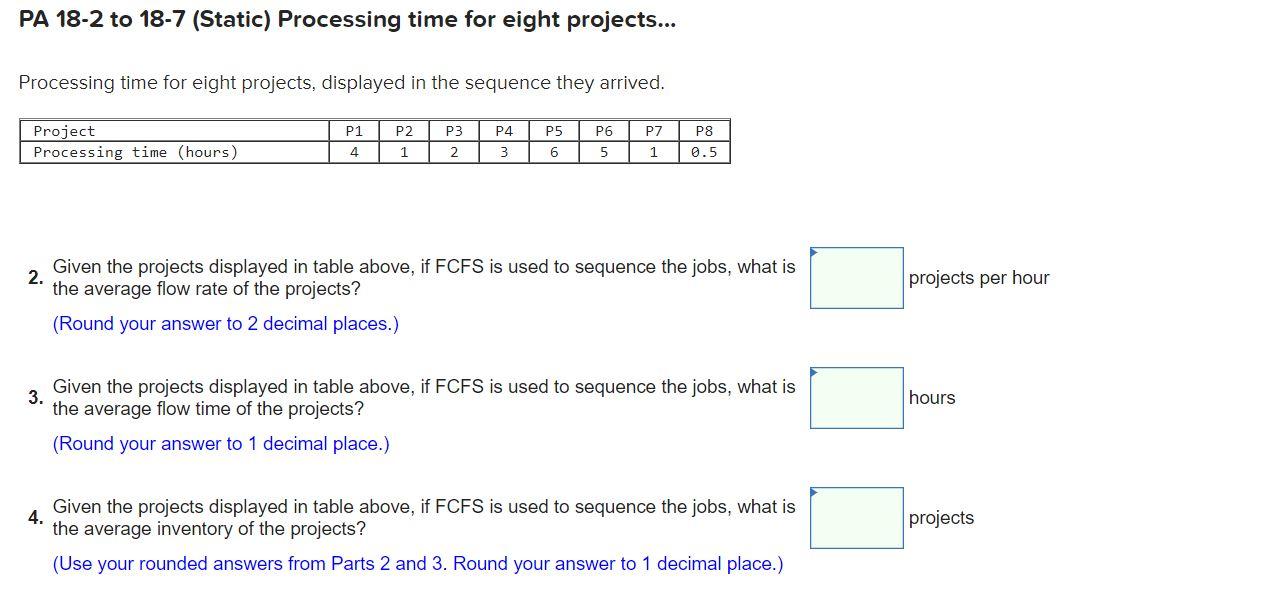 PA 18-2 to 18-7 (Static) Processing time for