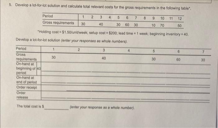 Quick ans 5. Develop a lot-for-lot solution and