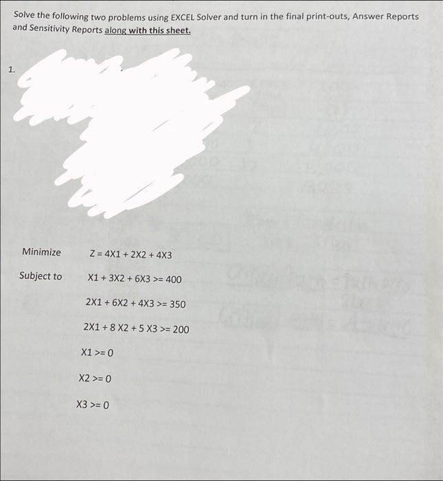 Solve the following two problems using EXCEL