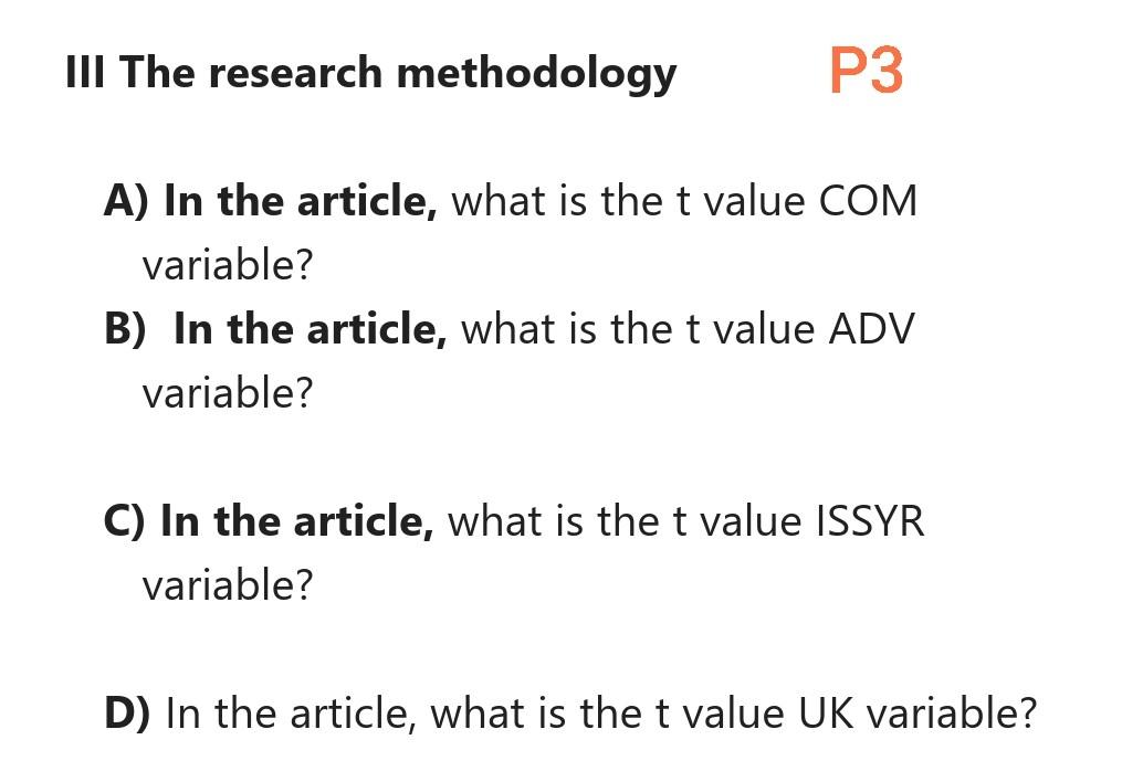 THE ARTICLE: 4. Methodology The regression model