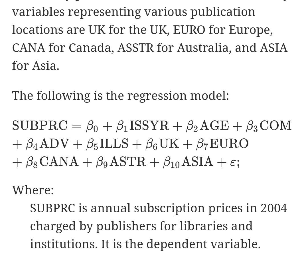 THE ARTICLE: 4. Methodology The regression model