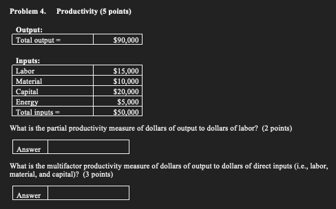 Problem 4. Productivity (5 points) Output: Total