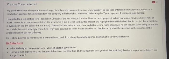 Creative Cover Letter At My good friend was a