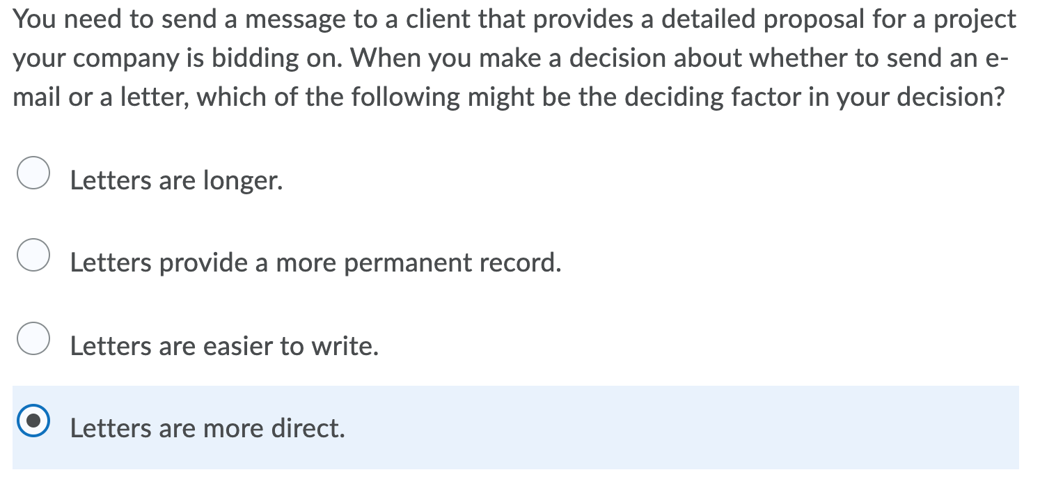 You need to send a message to a client that