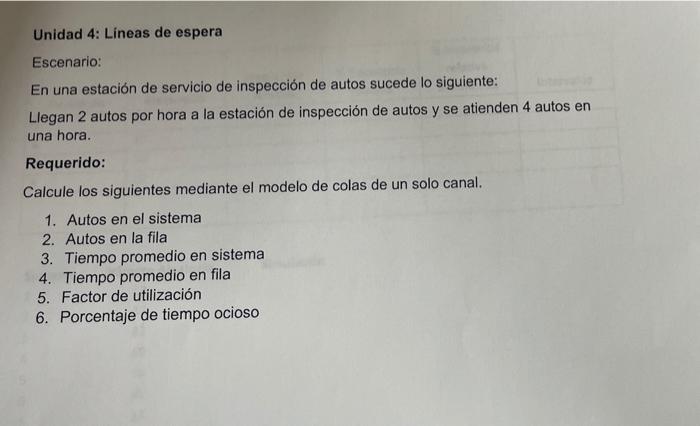 Unidad 4: Lineas de espera Escenario: En una