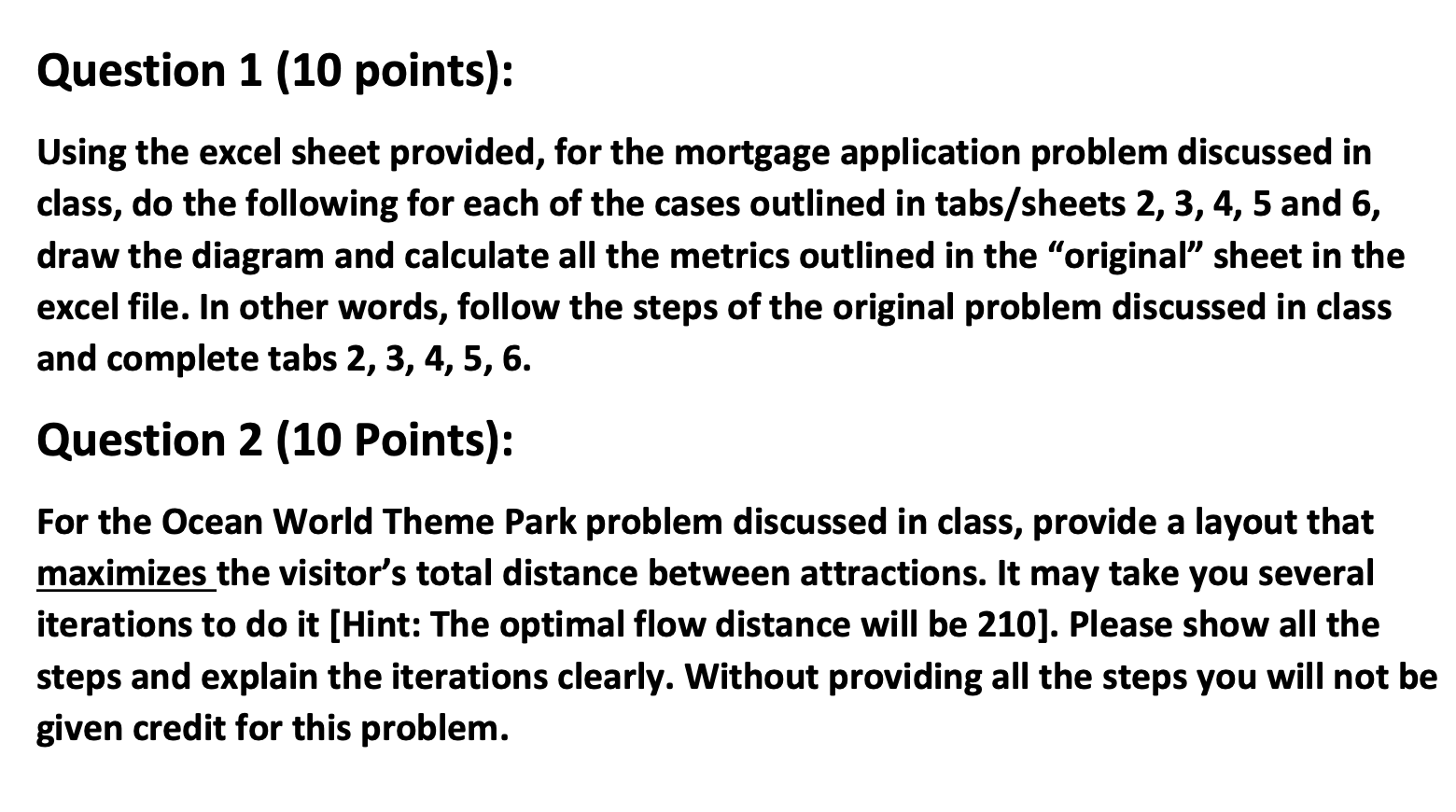 Question 1 (10 points): Using the excel sheet