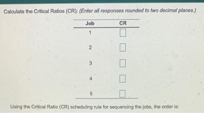 Calculate the Critical Ratios (CR): (Enter all