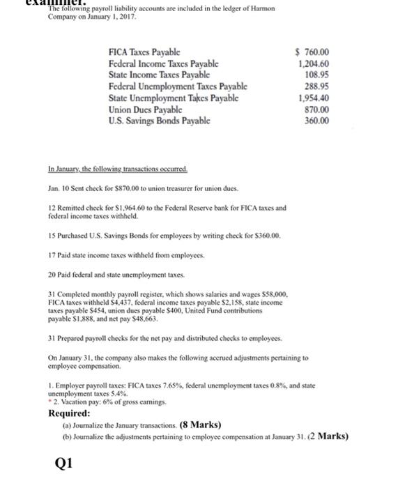 The following payroll liability accounts are