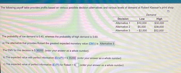 what is c? Decision Alternative 1 Alternative 2