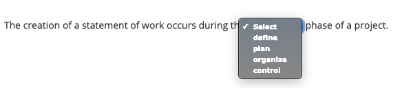 Please help! phase of a project. The creation of