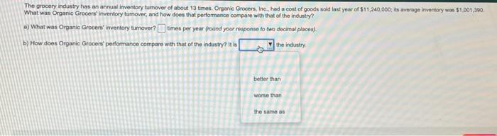 11 The grocery industry has an annual Inventory