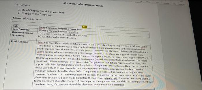 Stakeholder identification Exercise Instructions