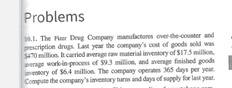 Problems 10.1. The Fizer Drug Company