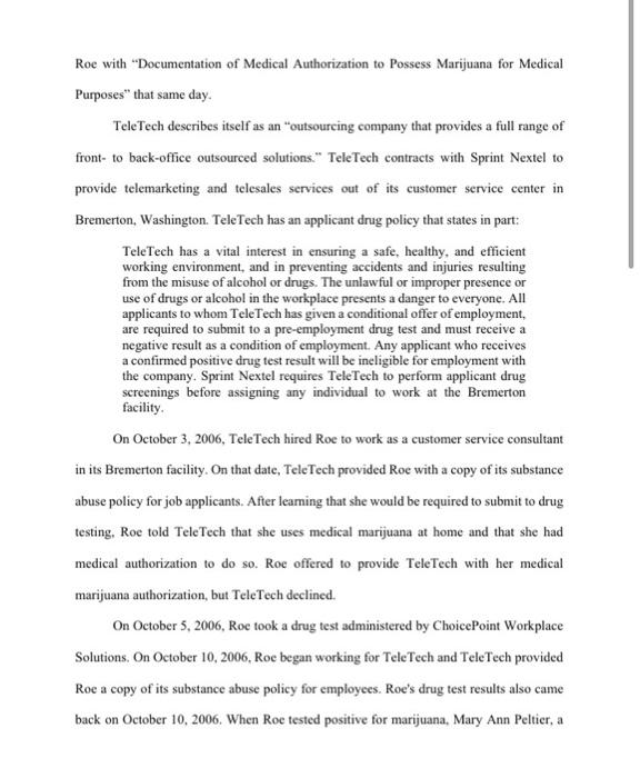 CASE STUDY #2 ROE V. TELETECH CUSTOMER CARE