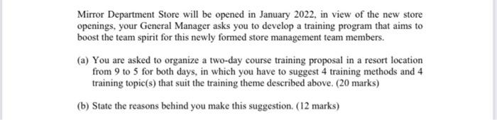 total 300 words Mirror Department Store will be