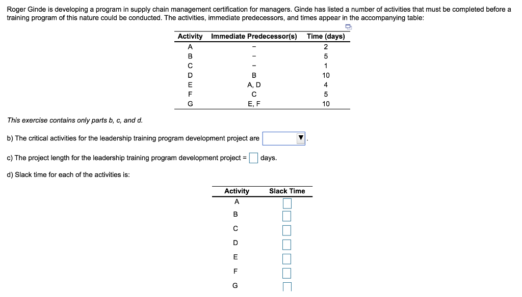 Roger Ginde is developing a program in supply