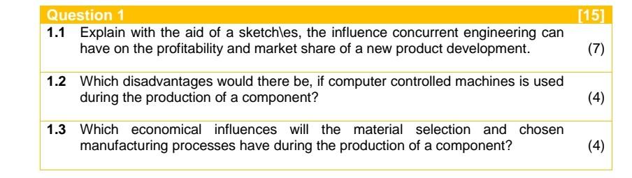 Engineering Manufacturing II [15] Question 1 1.1