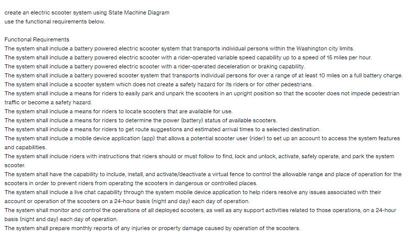 create an electric scooter system using State