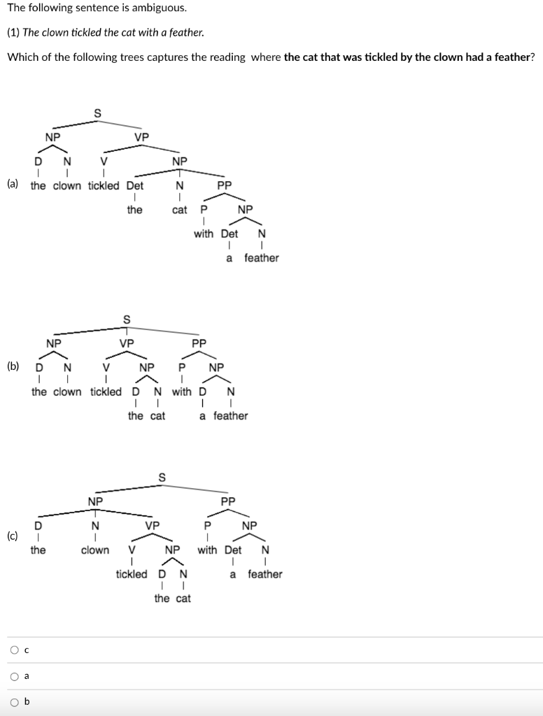 The following sentence is ambiguous. (1) The