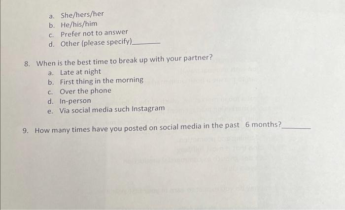 please help Survey Assignment Questionnaire 1.