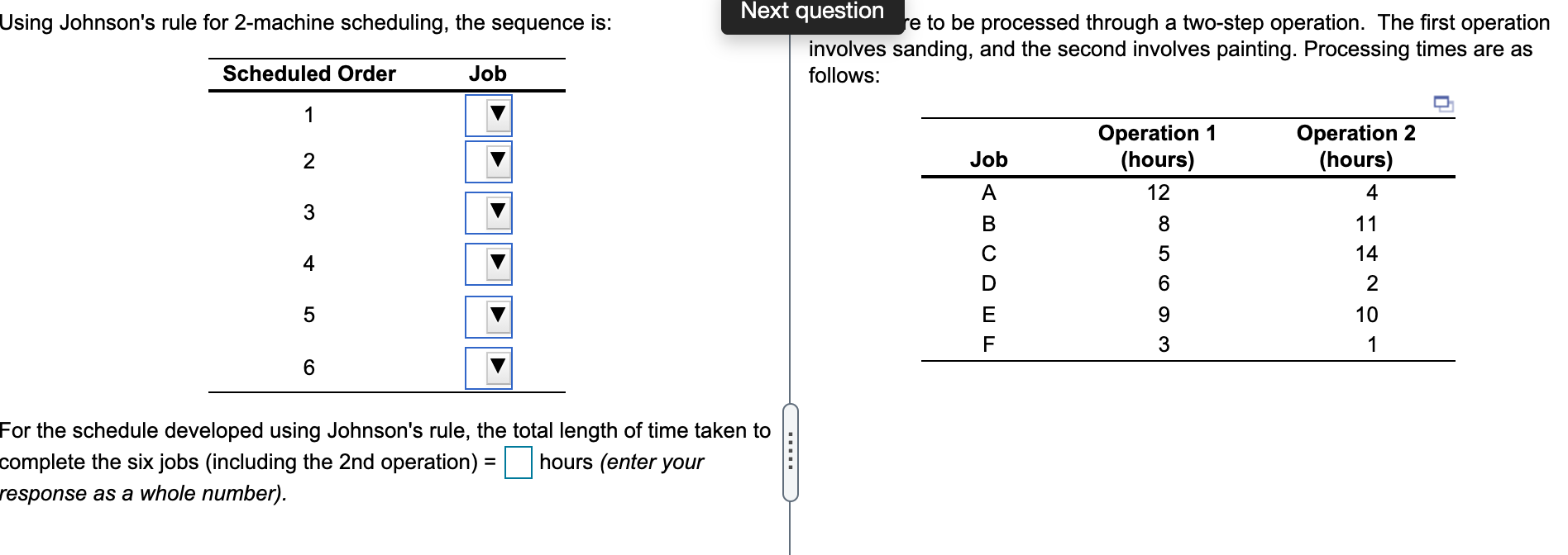 Operations management Using Johnson's rule for