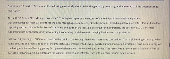 MAKT 421 - LEGO Question 1(10 marks): Please read