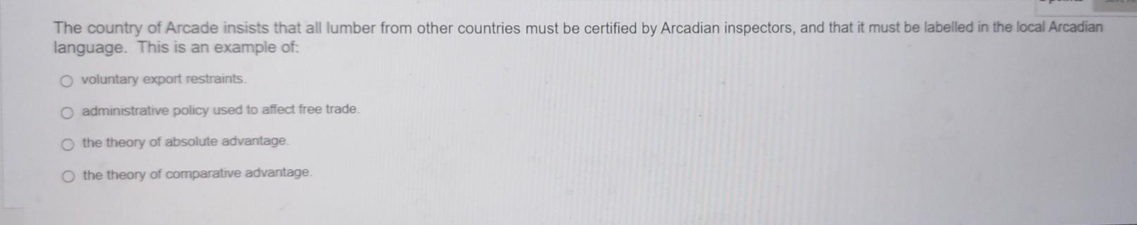 The country of Arcade insists that all lumber