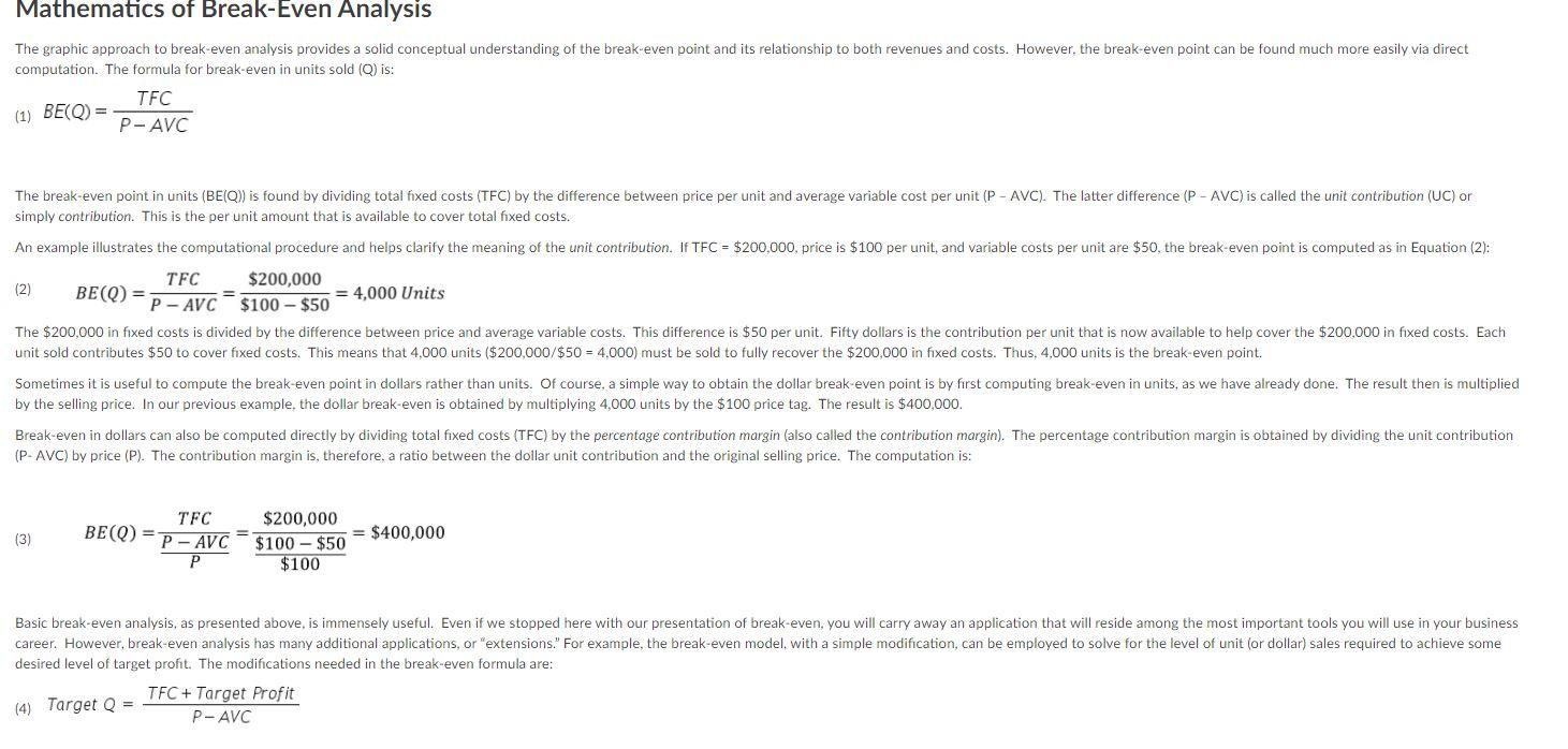Mathematics of Break-Even Analysis The graphic