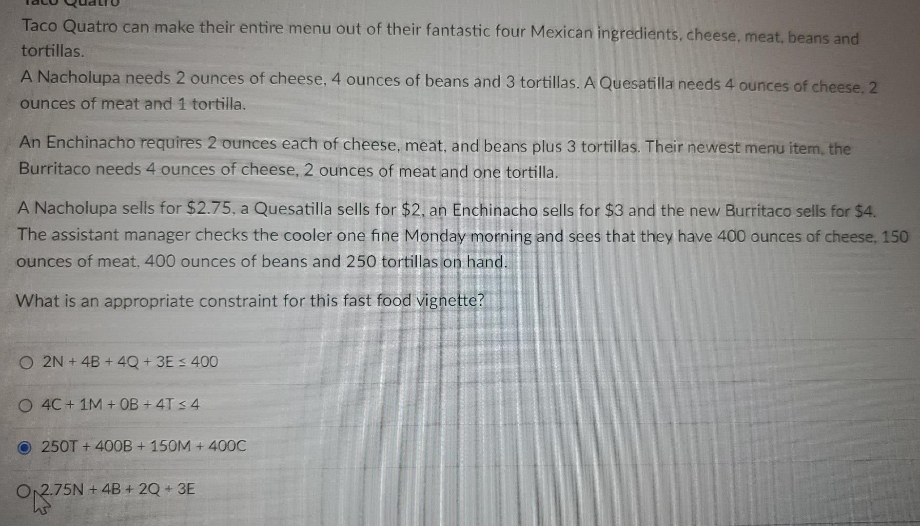 thanks Taco Quatro can make their entire menu out