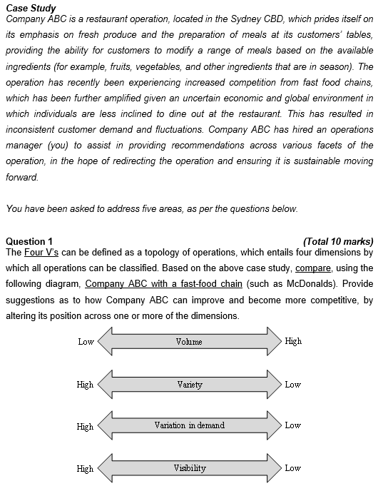 Case Study Company ABC is a restaurant operation,