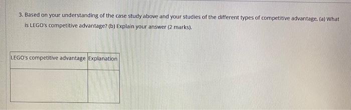 MAKT 421 - LEGO Q3 Question 1(10 marks): Please