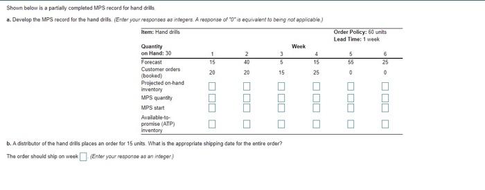 Shown below is a partially completed MPS record