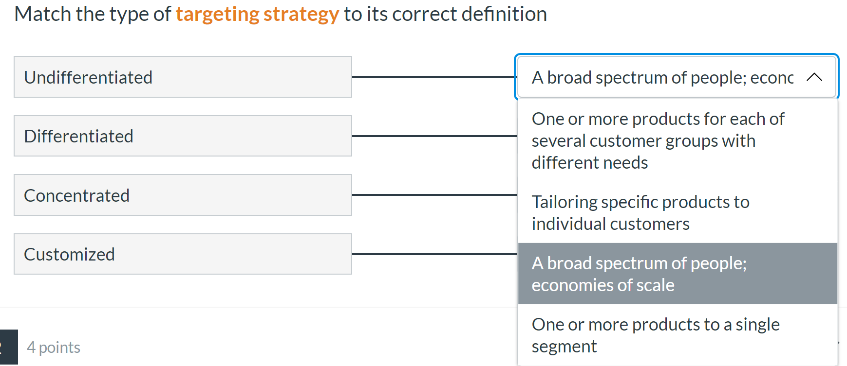 Match the type of targeting strategy to its