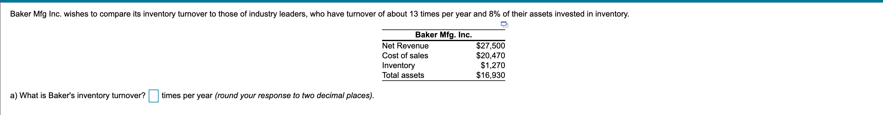 b) What is Bakers percent of assets committed to