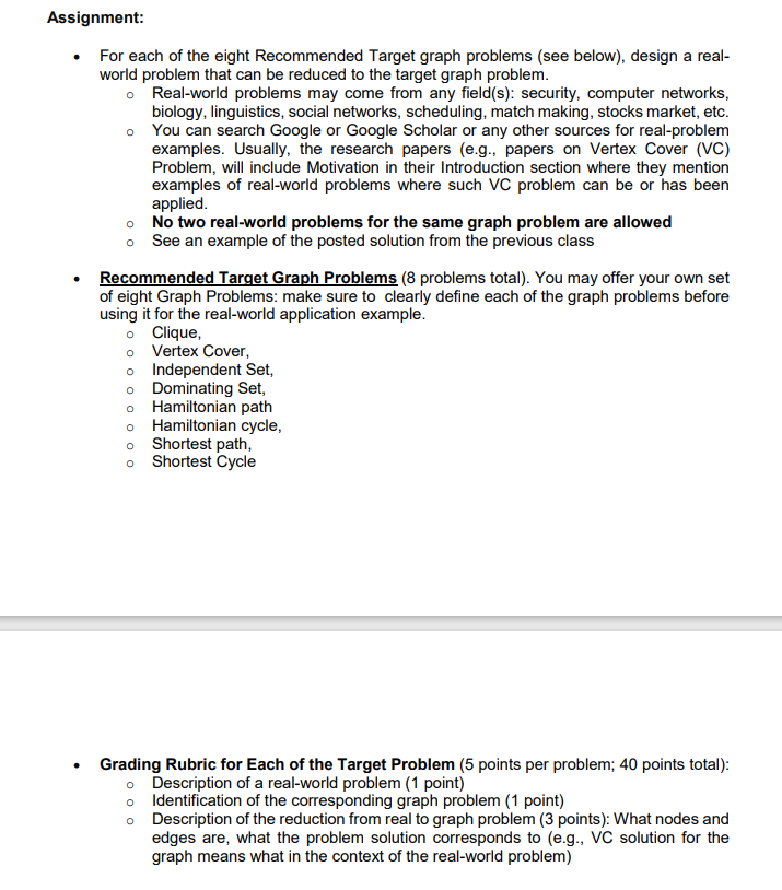 Example Assignment Below: Assignment: For each of