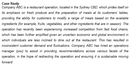 Case Study Company ABC is a restaurant operation,