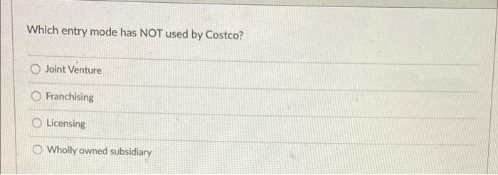 Which entry mode has NOT used by Costco? Joint