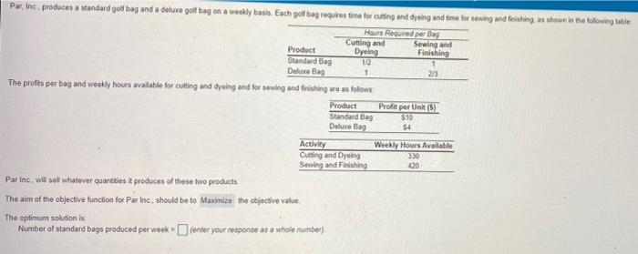 Par, Ine produces a standard golf bag and a