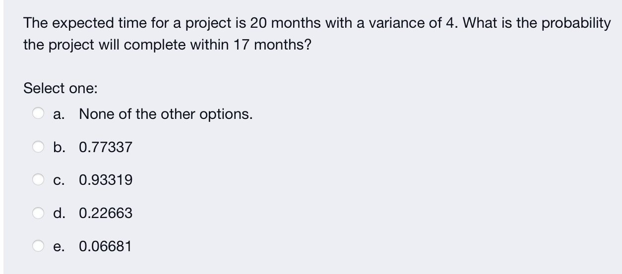 The expected time for a project is 20 months with