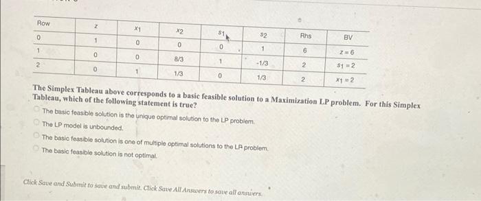 Row N X1 X2 51 0 52 Rhs BV 1 0 0 0 1 1 6 26 0 0