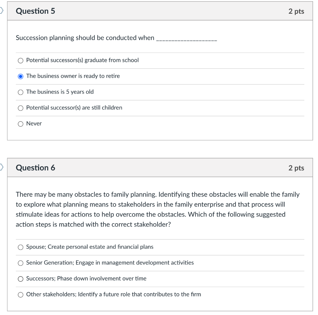 Question 1 2 pts The Parallel Planning Process