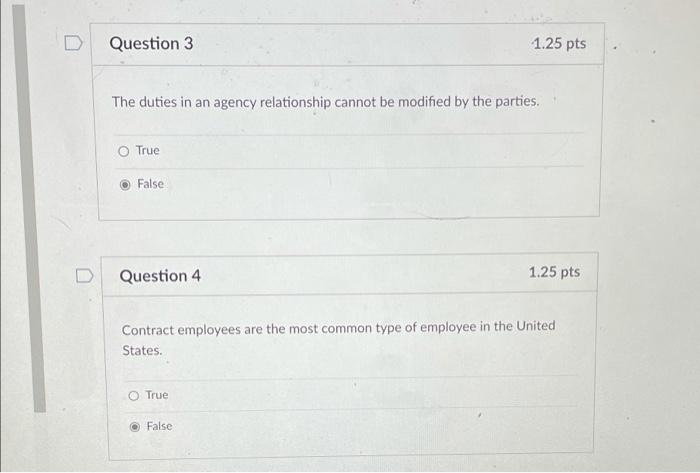 Question 3 1.25 pts The duties in an agency