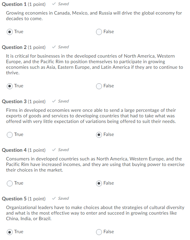 Question 1 (1 point) Saved Growing economies in