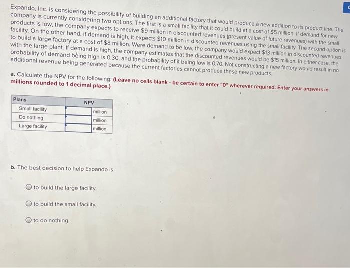 Expando, Inc. is considering the possibility of